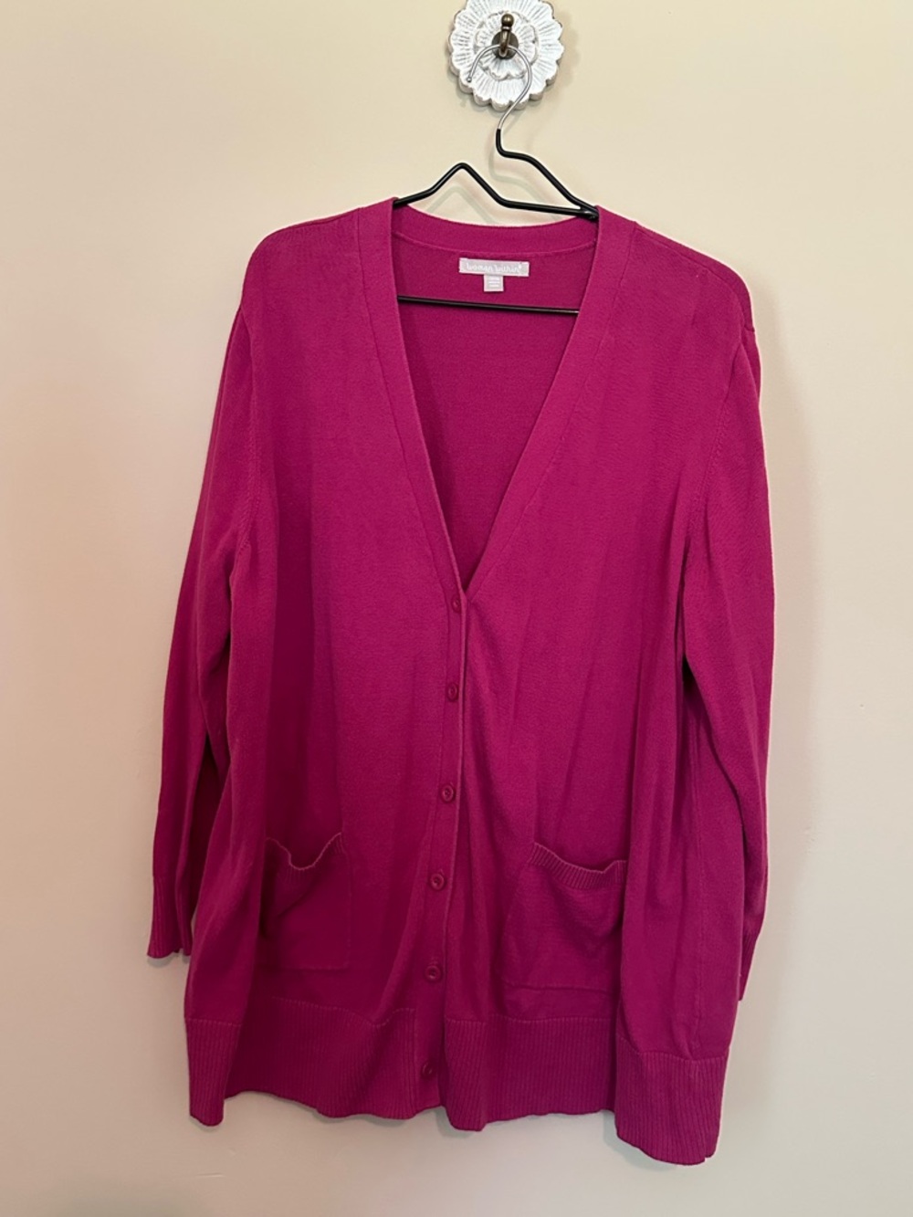 Woman Within Fuchsia Button-Front Cardigan